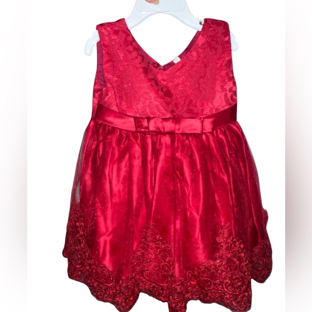 NWT Red Lace & Satin Holiday Dress - 18M - Big Back Bow Rhinestone